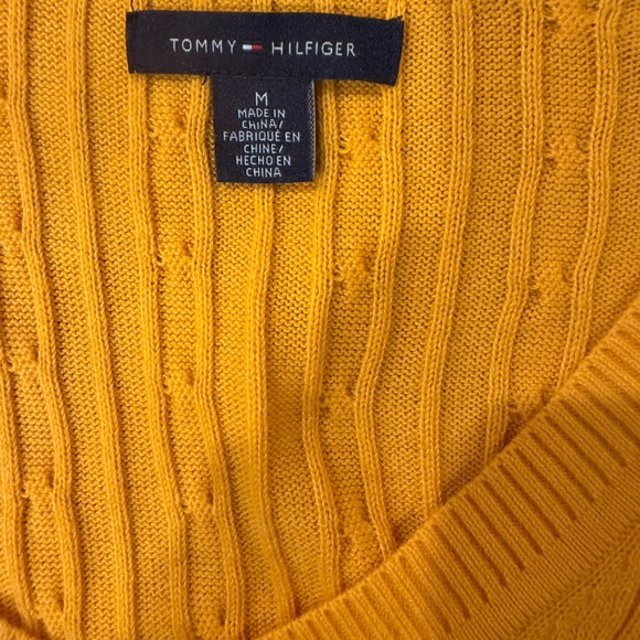 Tommy Hilfiger Yellow Black Striped V-Neck Knit Sweater Fall Size M - Picture 2 of 5